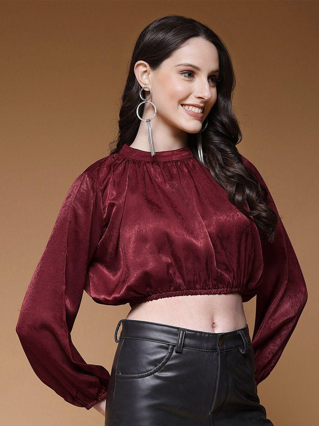 selvia puff sleeve velvet blouson crop top