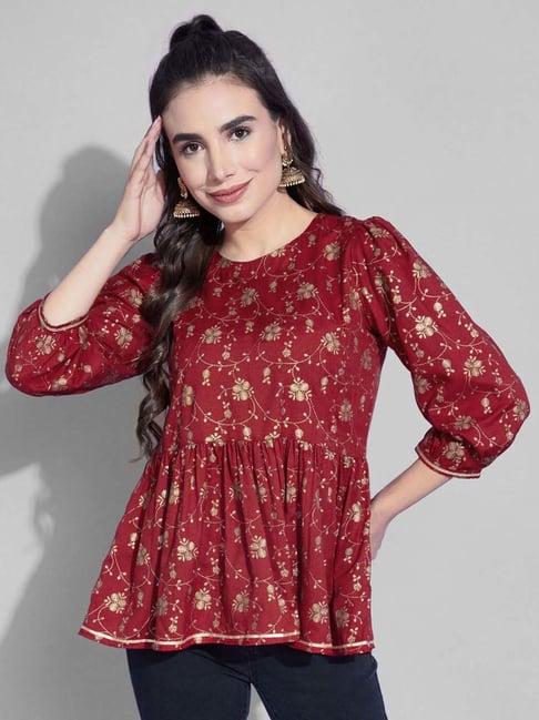 selvia red floral print tunic