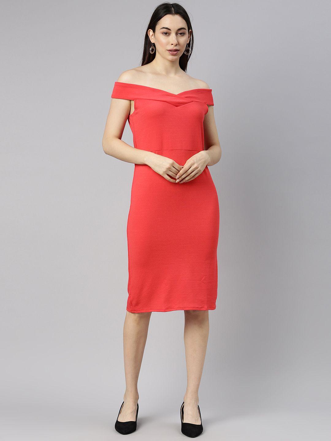 selvia red off-shoulder sheath dress