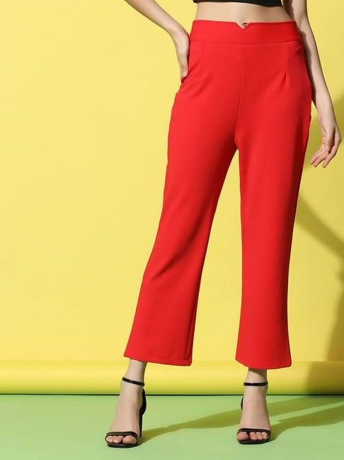 selvia red regular fit mid rise trousers