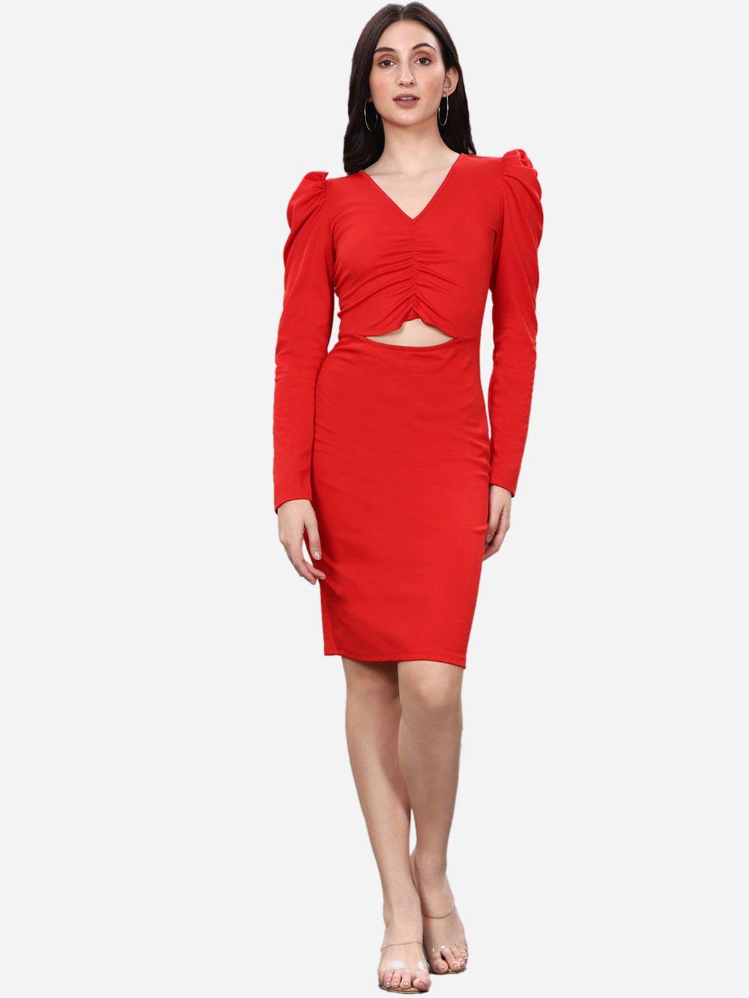 selvia red solid lycra bodycon dress