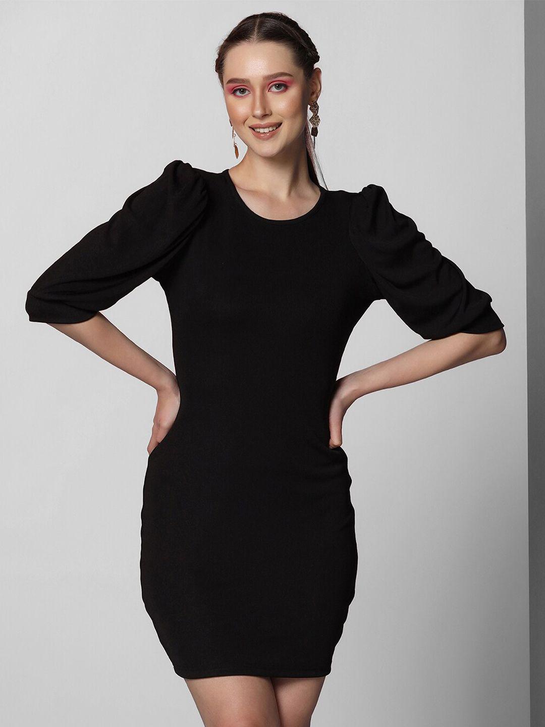 selvia round neck puff sleeves bodycon dress