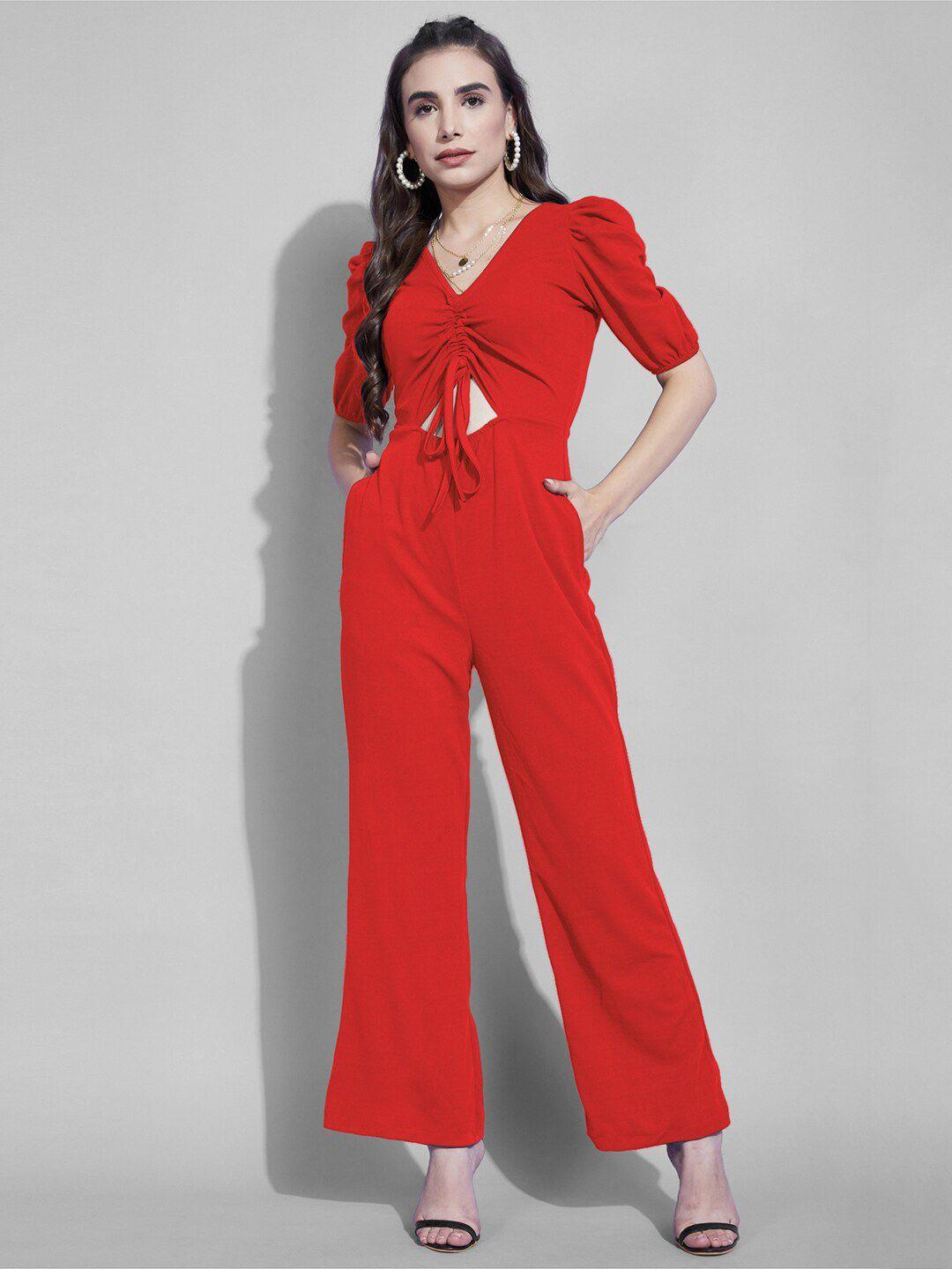 selvia ruched puff sleeves cut-out detail basic jumpsuit