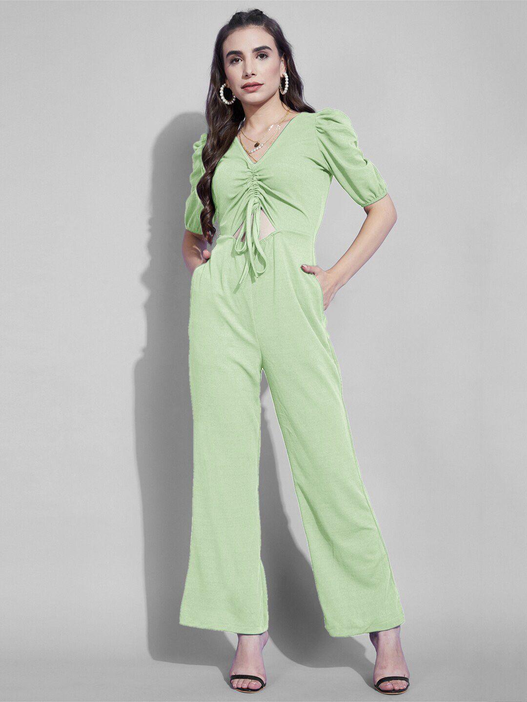 selvia ruched puff sleeves cut-out detail basic jumpsuit