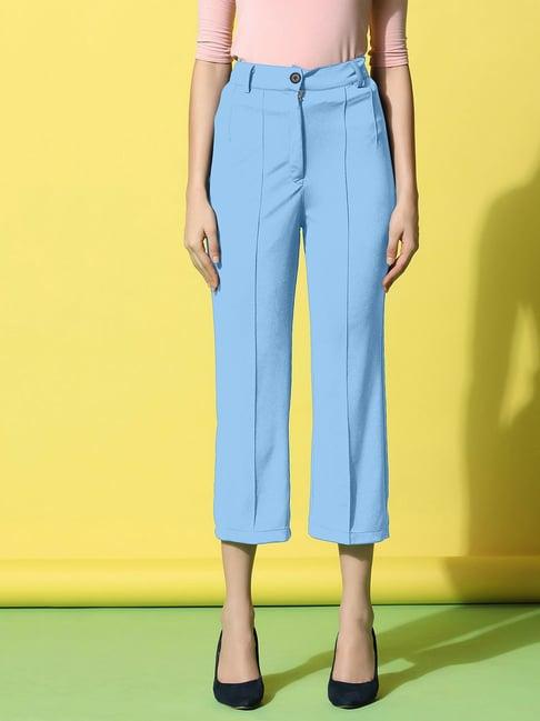 selvia sky blue regular fit mid rise trousers