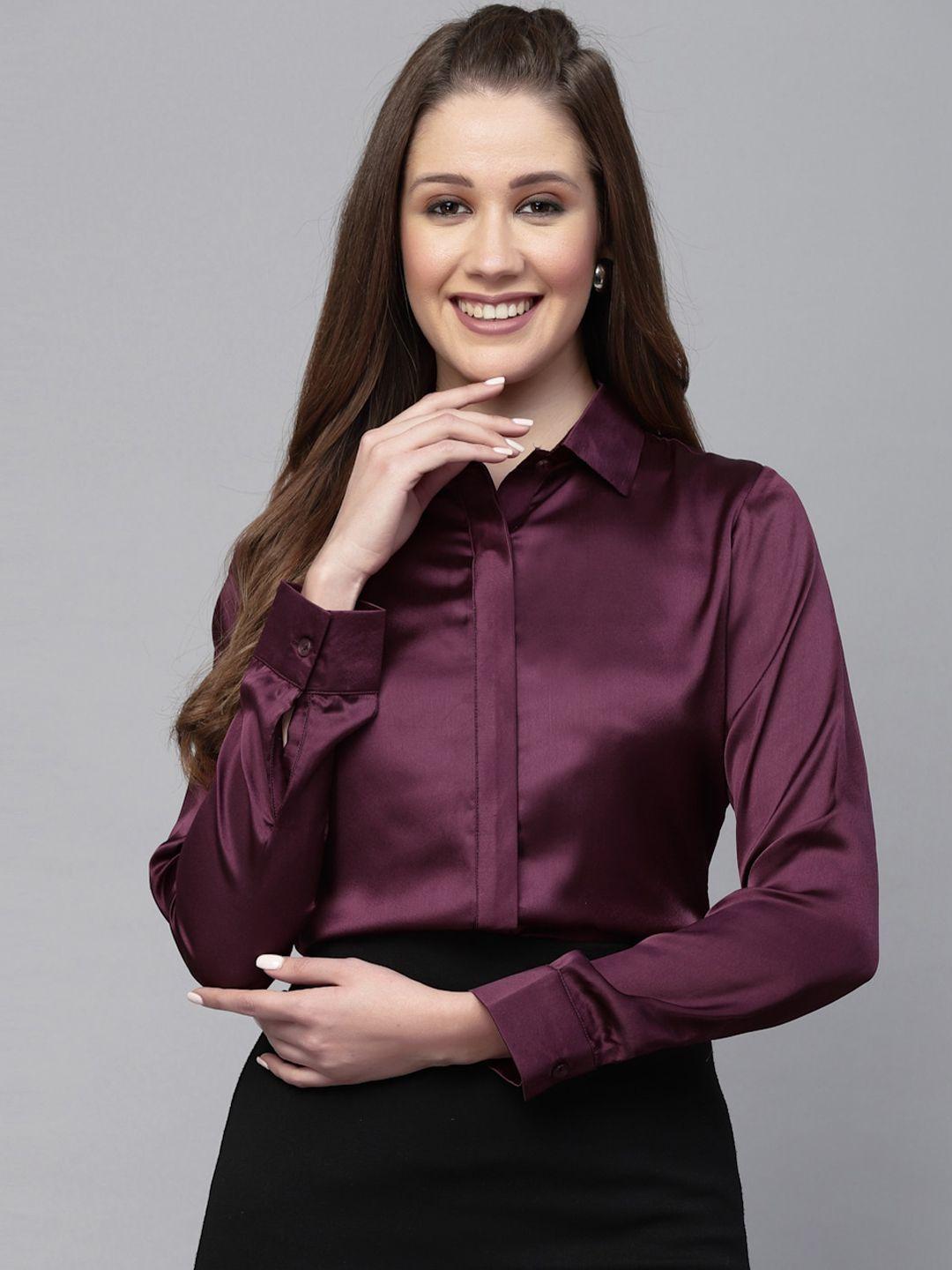 selvia spread collar long sleeves satin formal shirt