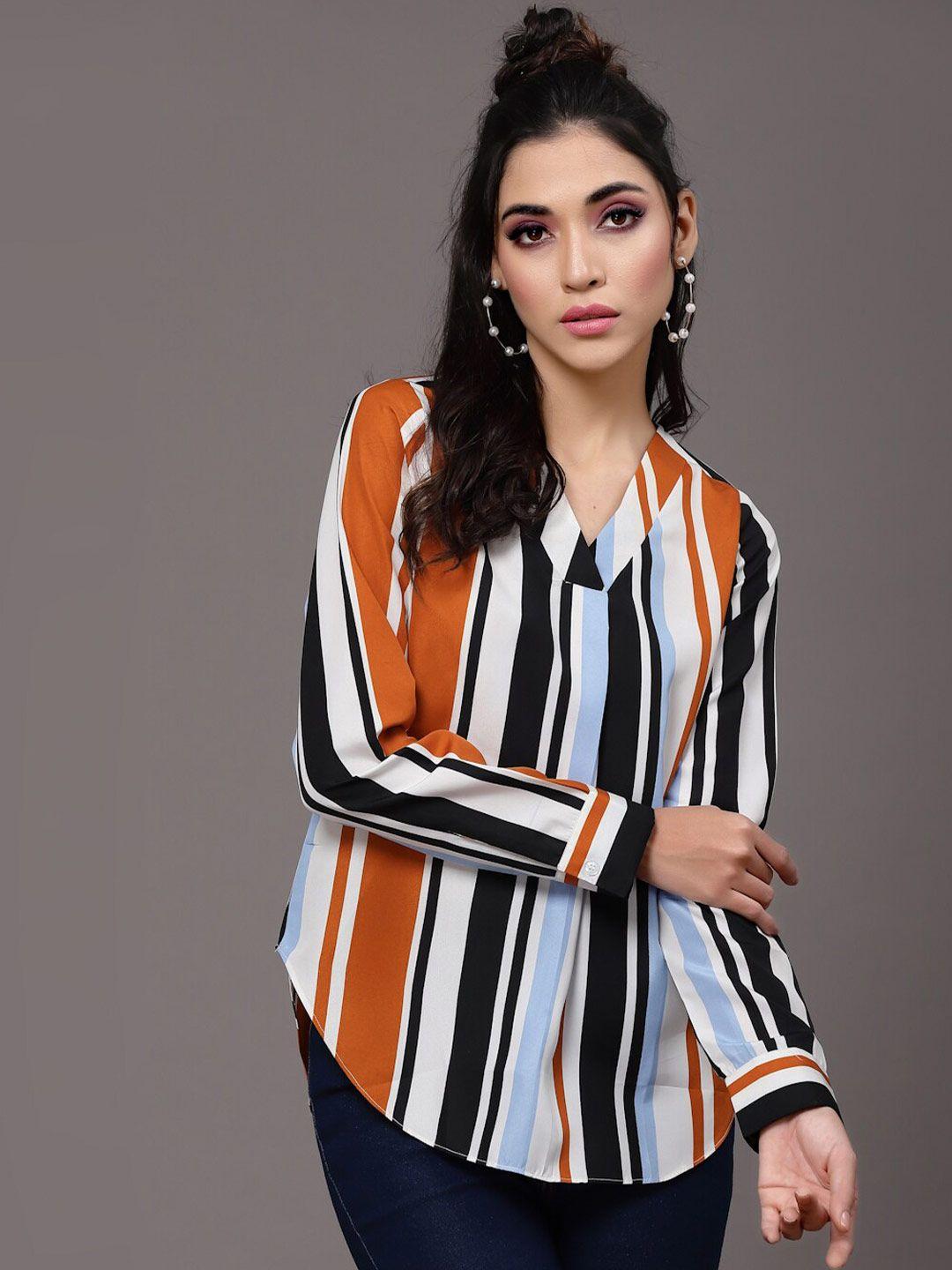 selvia striped printed v-neck top