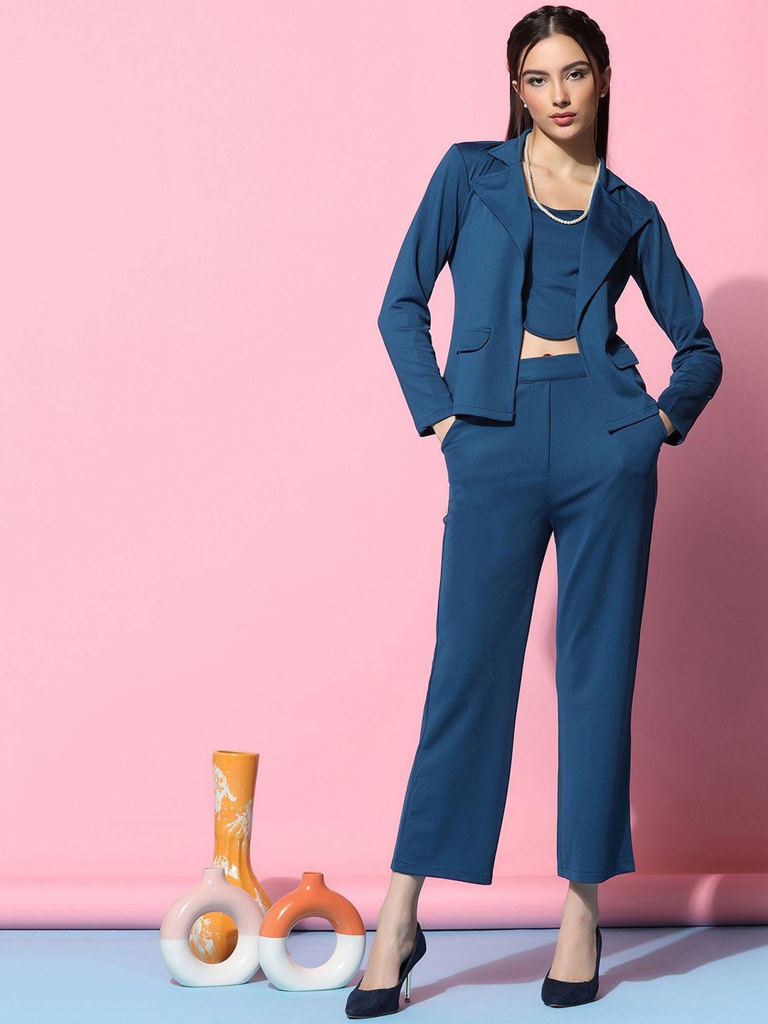 selvia sweetheart neck crop top & trousers with blazer co-ords