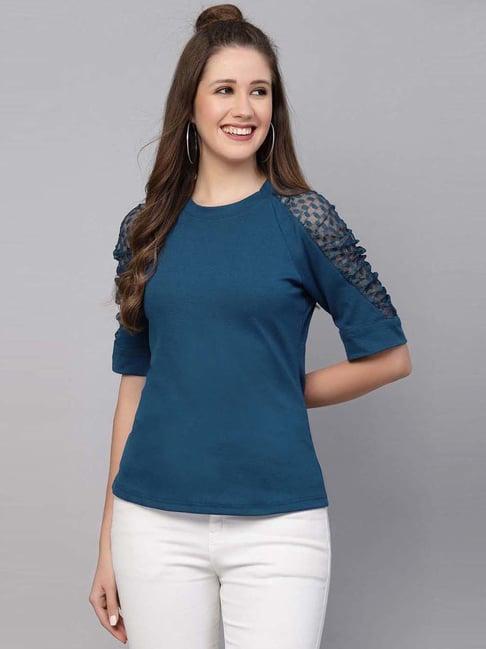 selvia teal green regular fit top