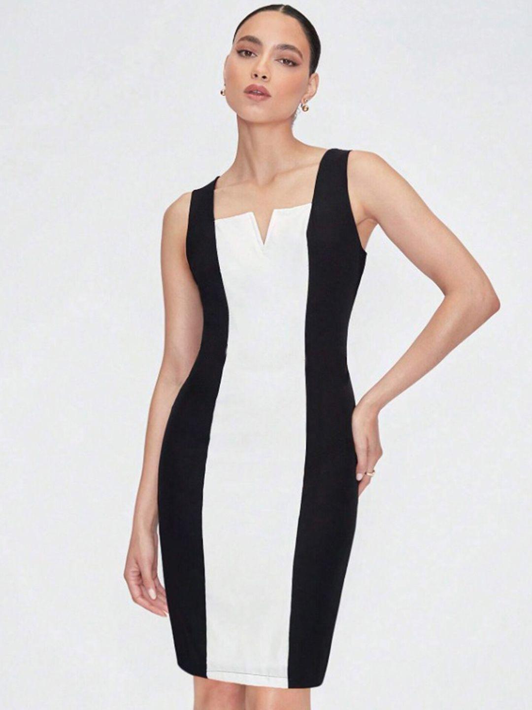 selvia white & black colourblocked dyed bodycon dress