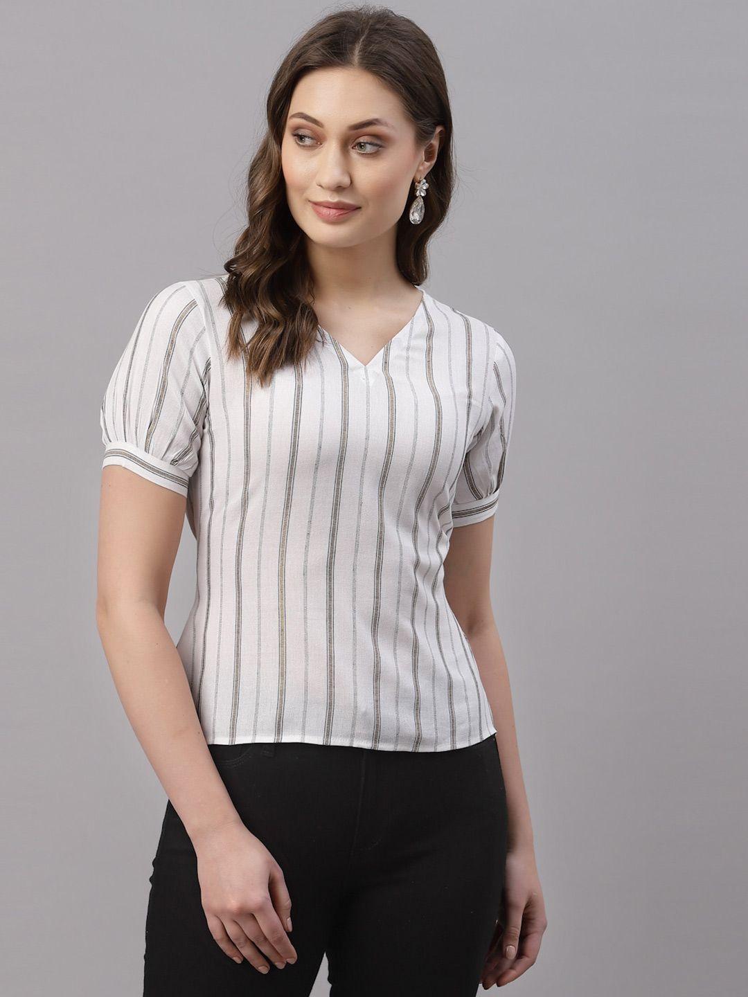 selvia white & grey striped pure cotton top