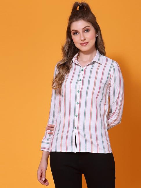 selvia white & pink cotton striped shirt