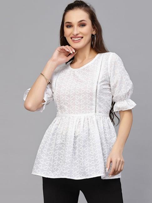 selvia white cotton self design tunic