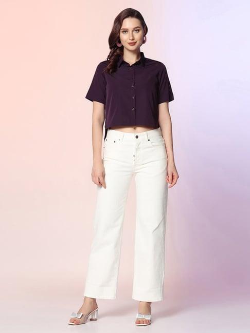 selvia wine regular fit cropped shirt