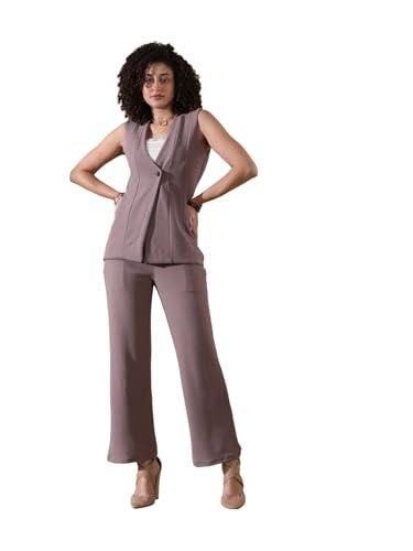 selvia women's co-ords set|sleeveless lycra v-neck co-ords set|top & trouser co-ords set|2 piece co-ord set|coat-pant set|formal co-ords set (646ctk11305n-xl_mauve)