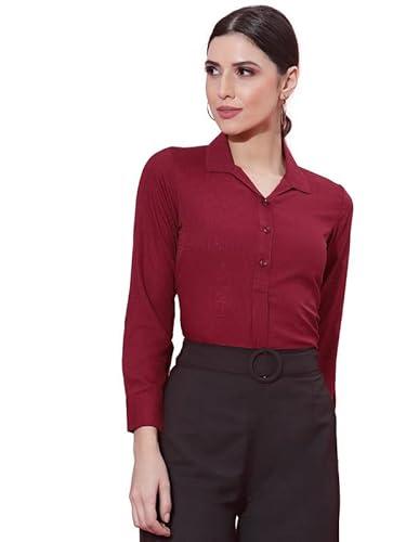 selvia women's cuff sleeve cotton collared formal shirt(363tk7063n-l_maroon)