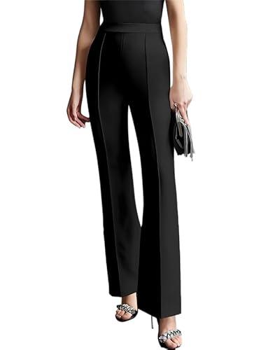 selvia women's dyed & knitted lycra elastic flared trouser(486tk123n-l_black)