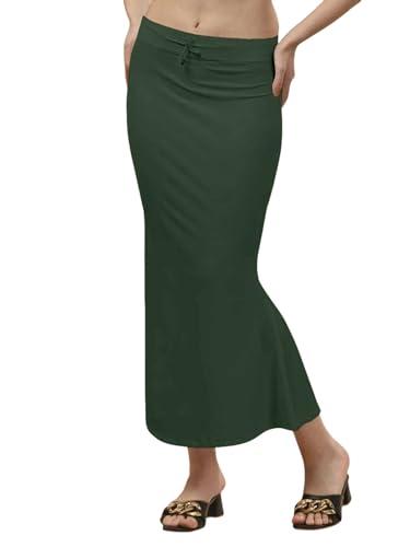 selvia women's lycra blend solid full elastic straight saree shapewear petticoat (699btk272n-m_dark olive green)