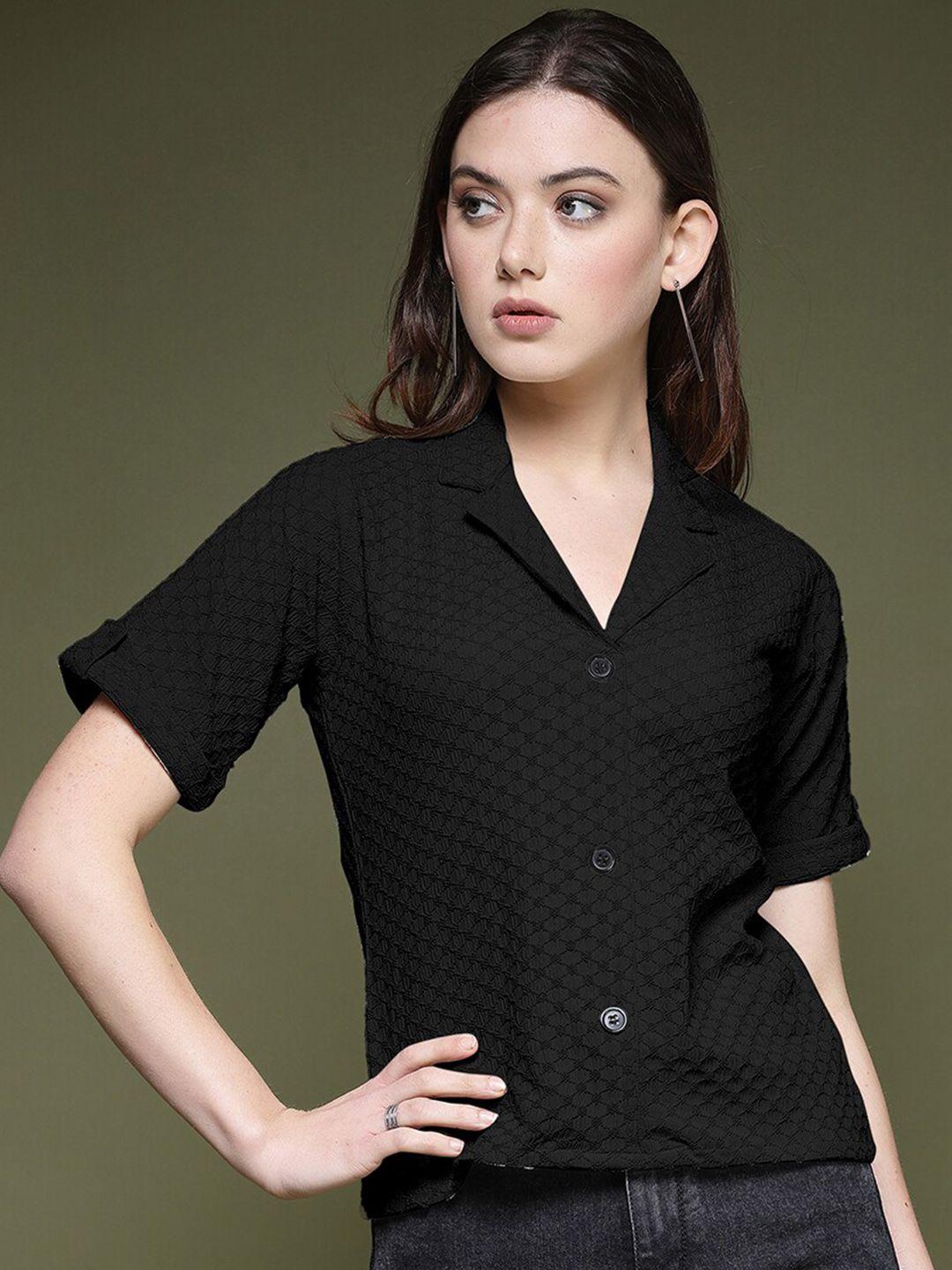 selvia women black standard polka dot opaque printed casual shirt