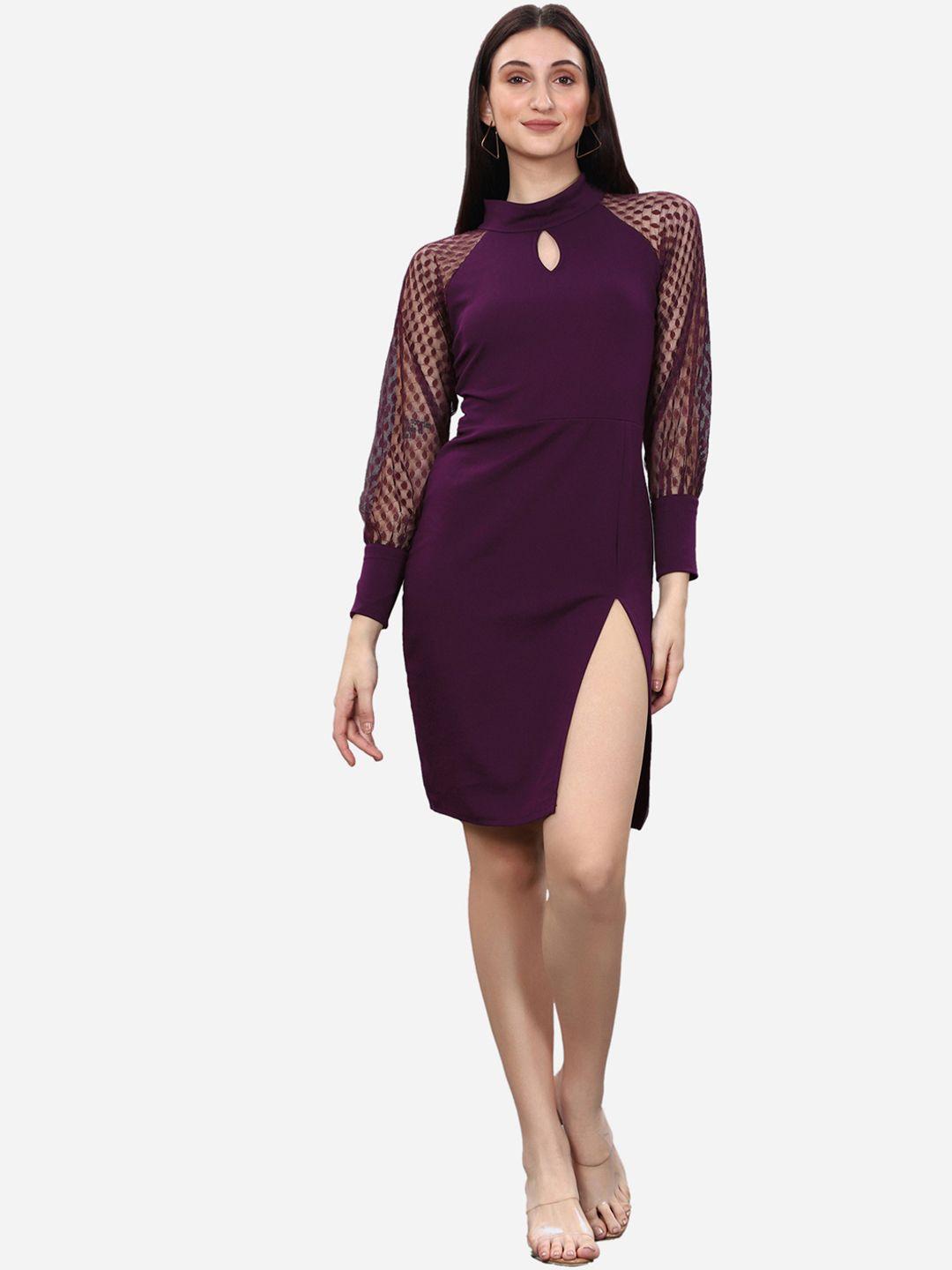 selvia women burgundy keyhole neck bodycon dress