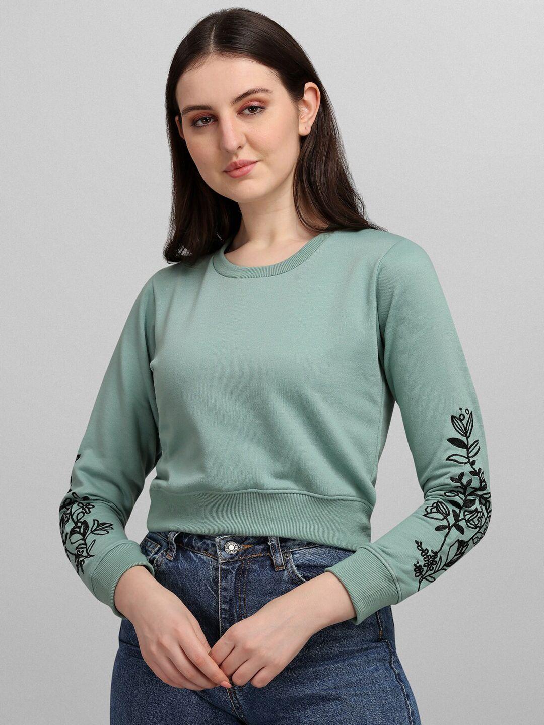 selvia women green cotton fleece blend sweatshirt