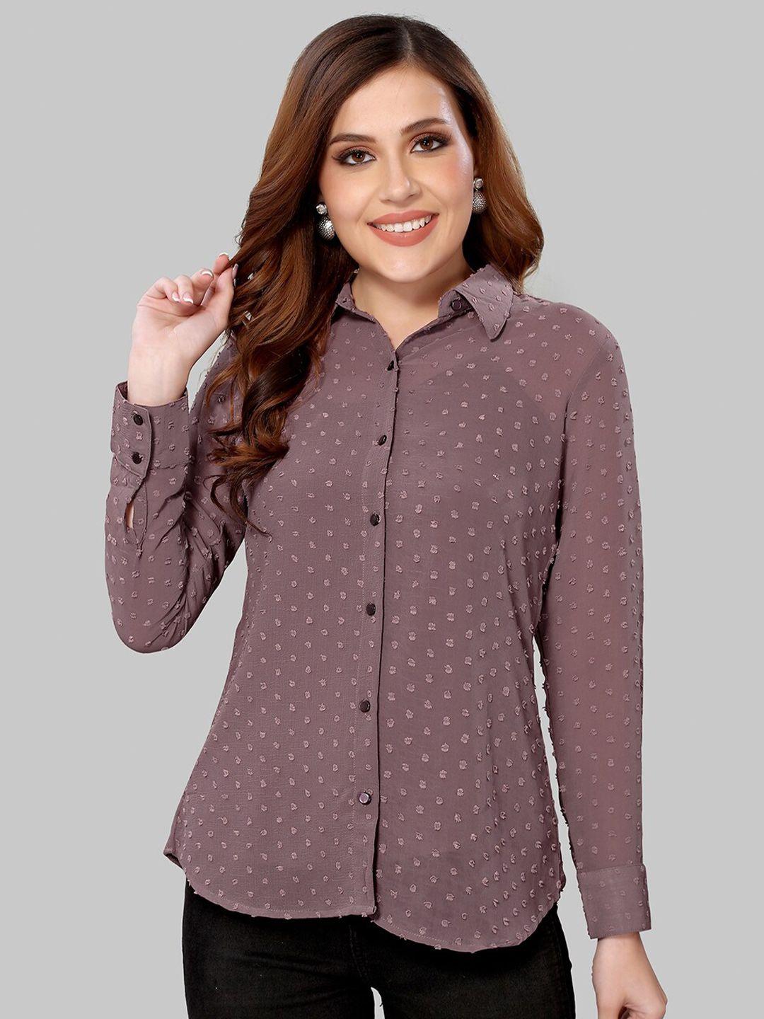 selvia women mauve semi sheer casual shirt