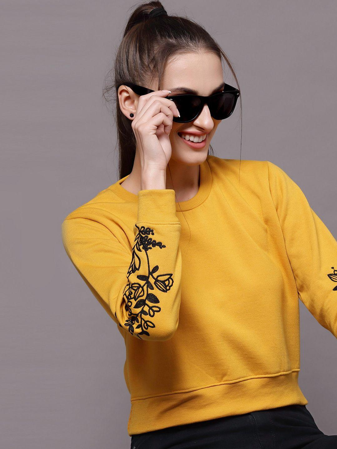 selvia women mustard embroidered sweatshirt