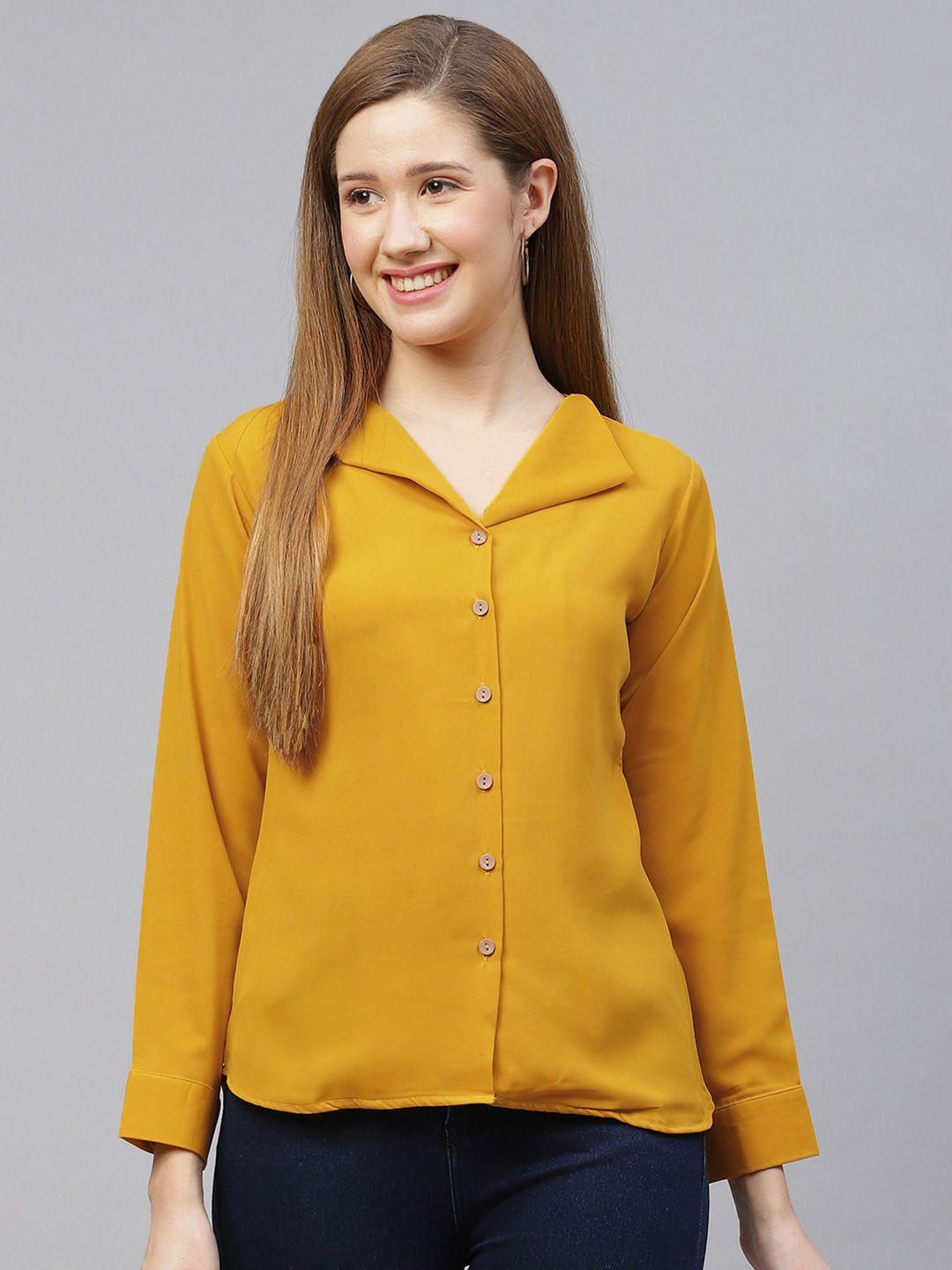 selvia women mustard regular fit solid opaque casual shirt