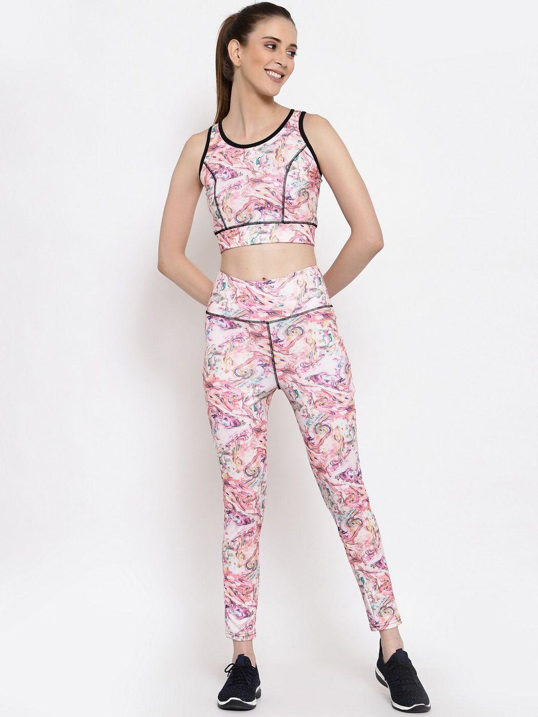 selvia women pink & white graphic slim-fit track suit