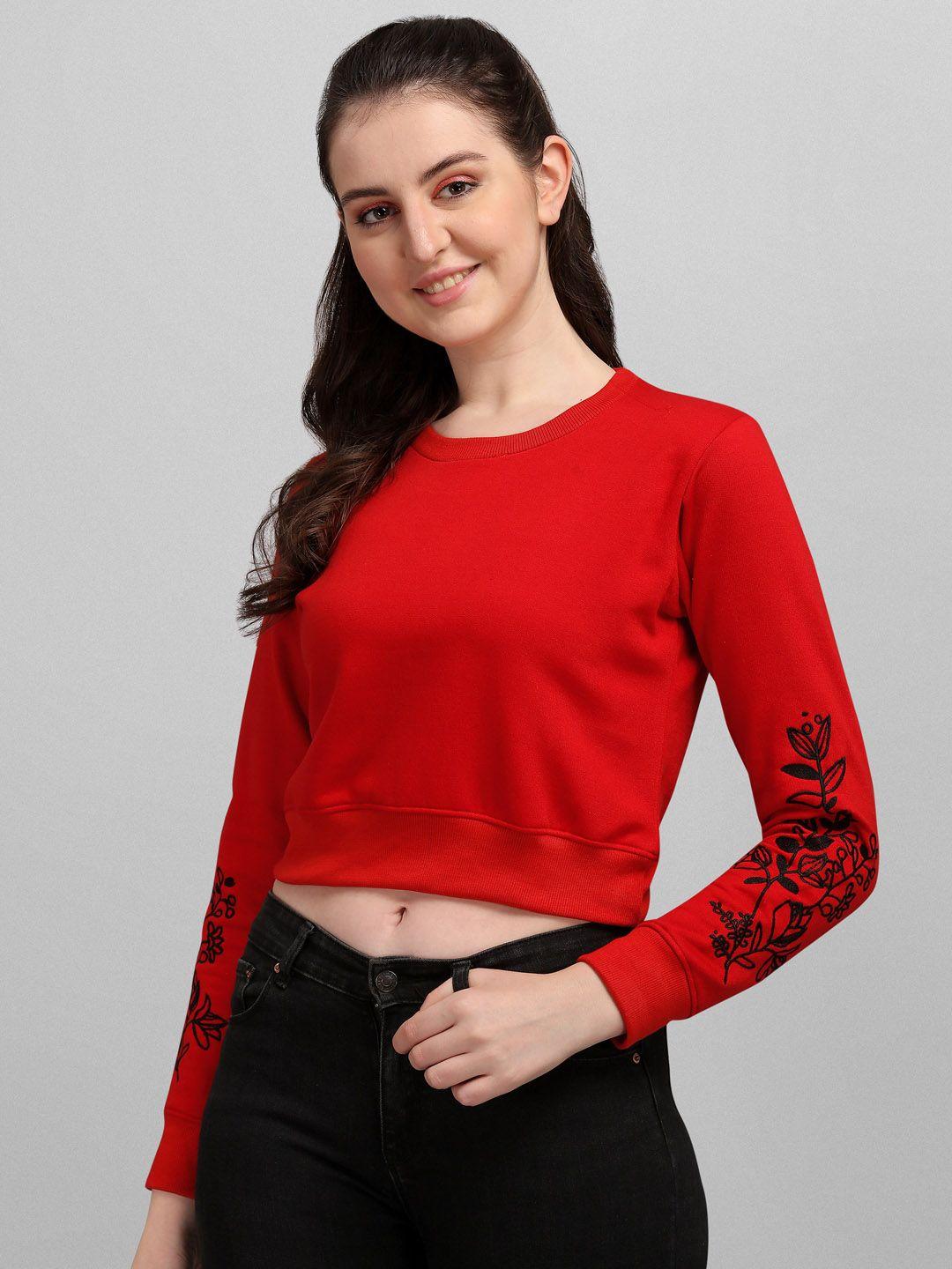 selvia women red embroidered sweatshirt