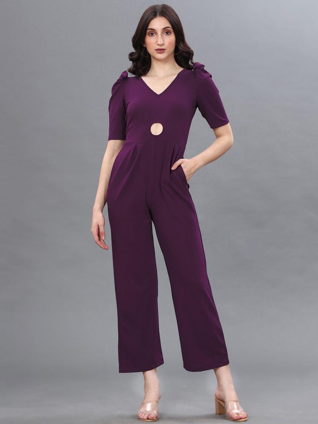 selvia women violet solid basic jumpsuit