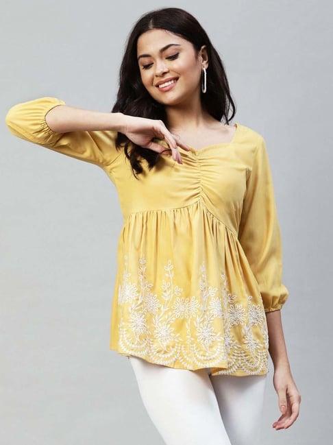 selvia yellow embroidered top