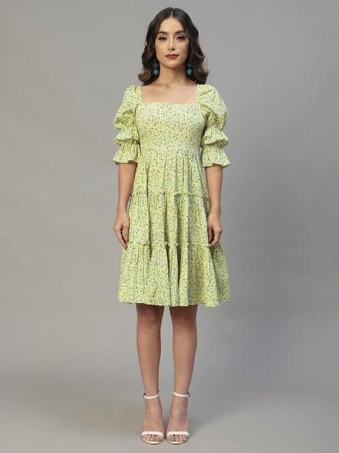 selvia yellow printed a-line dress