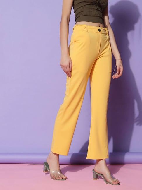 selvia yellow regular fit mid rise trousers