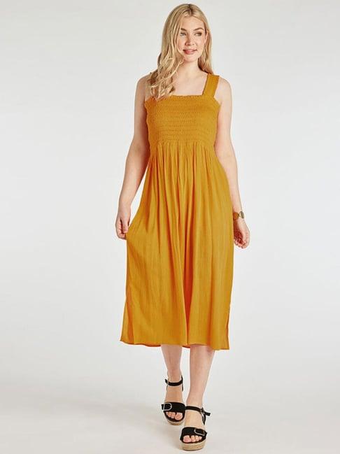 selvia yellow regular fit midi dress