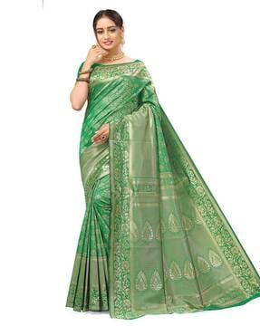 semi art silk saree with woven border & rich pallu