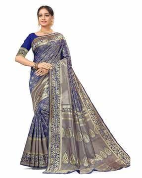 semi art silk saree with woven border & rich pallu