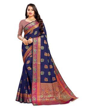 semi banarasi silk saree with woven border & rich pallu