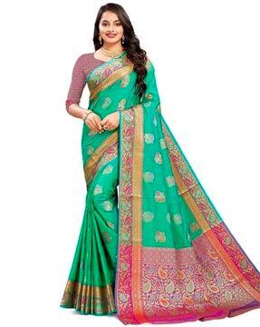 semi banarasi silk saree with woven border & rich pallu