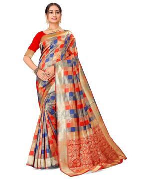 semi cotton silk saree with woven border & rich pallu