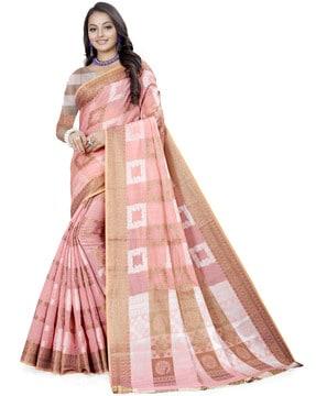 semi cotton silk woven bordered saree with rich pallu