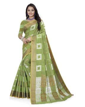 semi cotton silk woven bordered saree with rich pallu