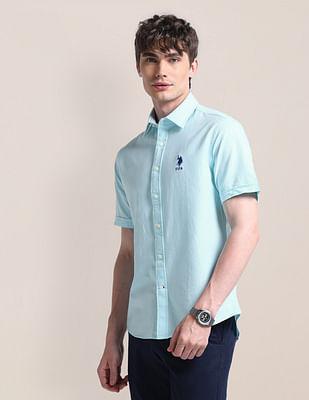 semi-cutaway collar cotton shirt