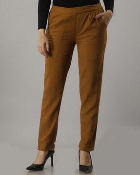 semi-elasticated straight fit trousers with insert pockets
