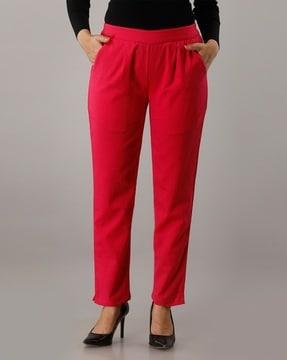 semi-elasticated straight fit trousers with insert pockets