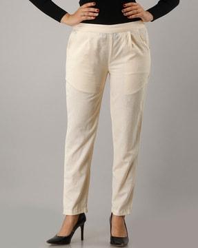 semi-elasticated straight fit trousers with insert pockets