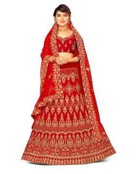 semi-stiched embroidered lehenga choli set