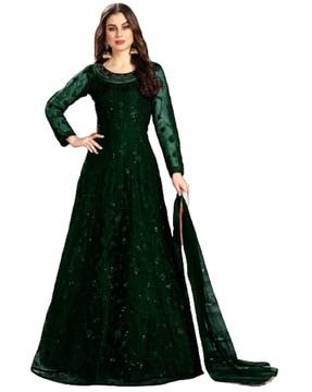 semi-stitched embellished anarkali dress material