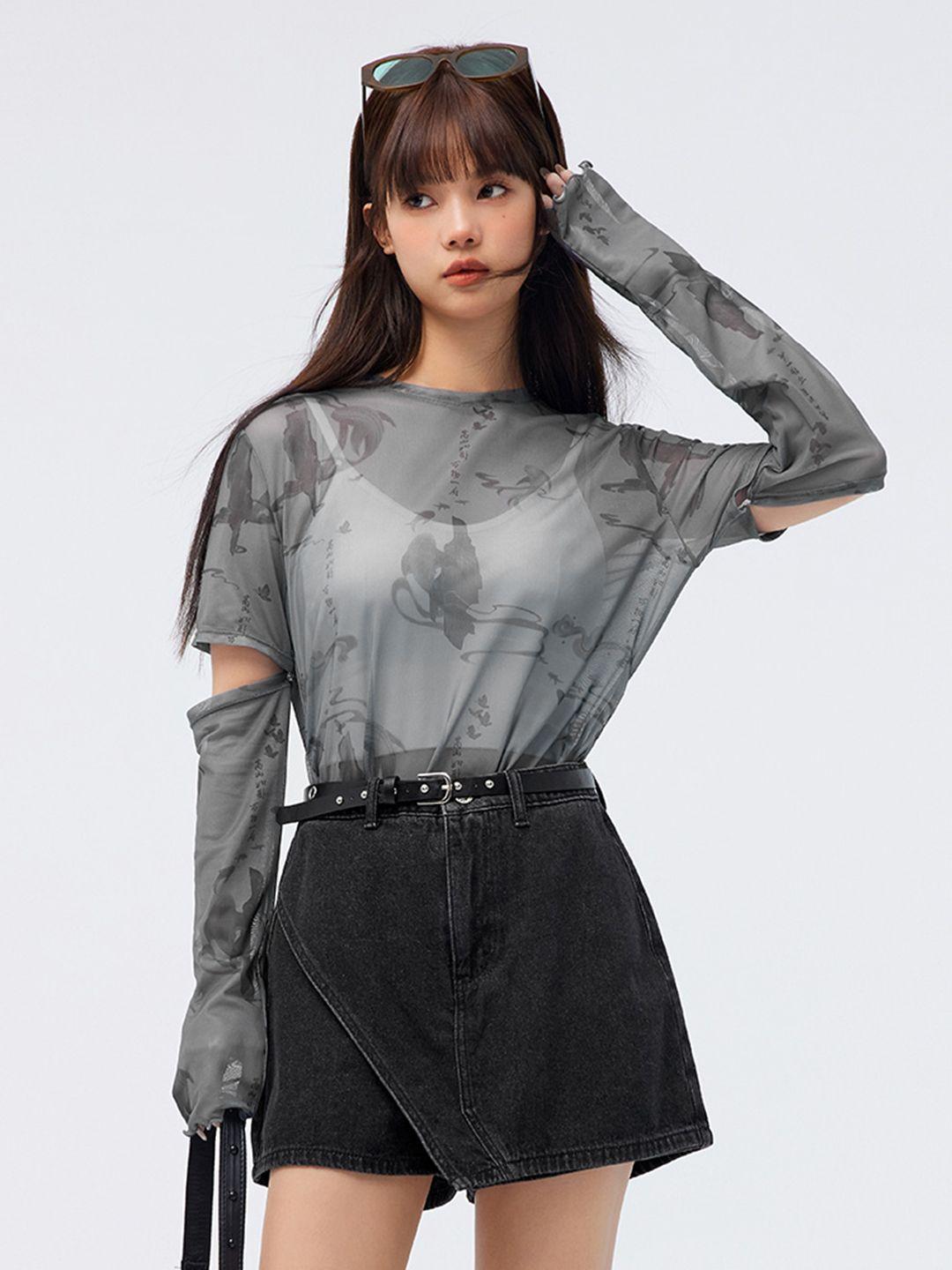 semir abstract printed cut outs detailed semi-sheer t-shirt