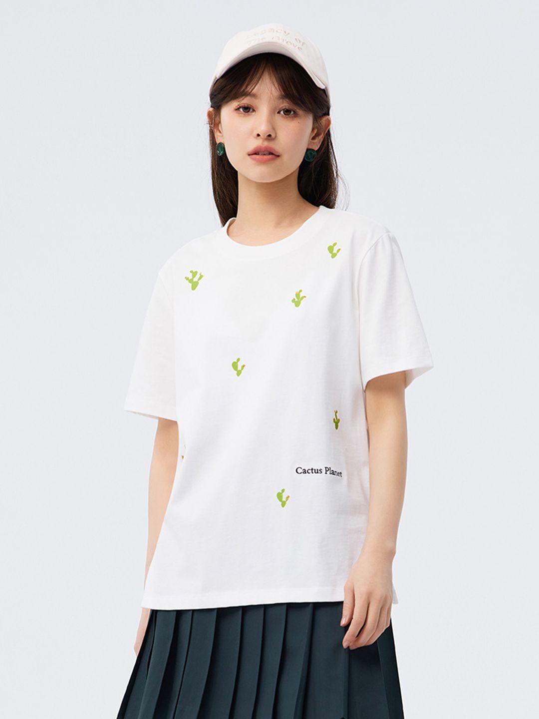 semir women cactus printed drop-shoulder sleeves t-shirt